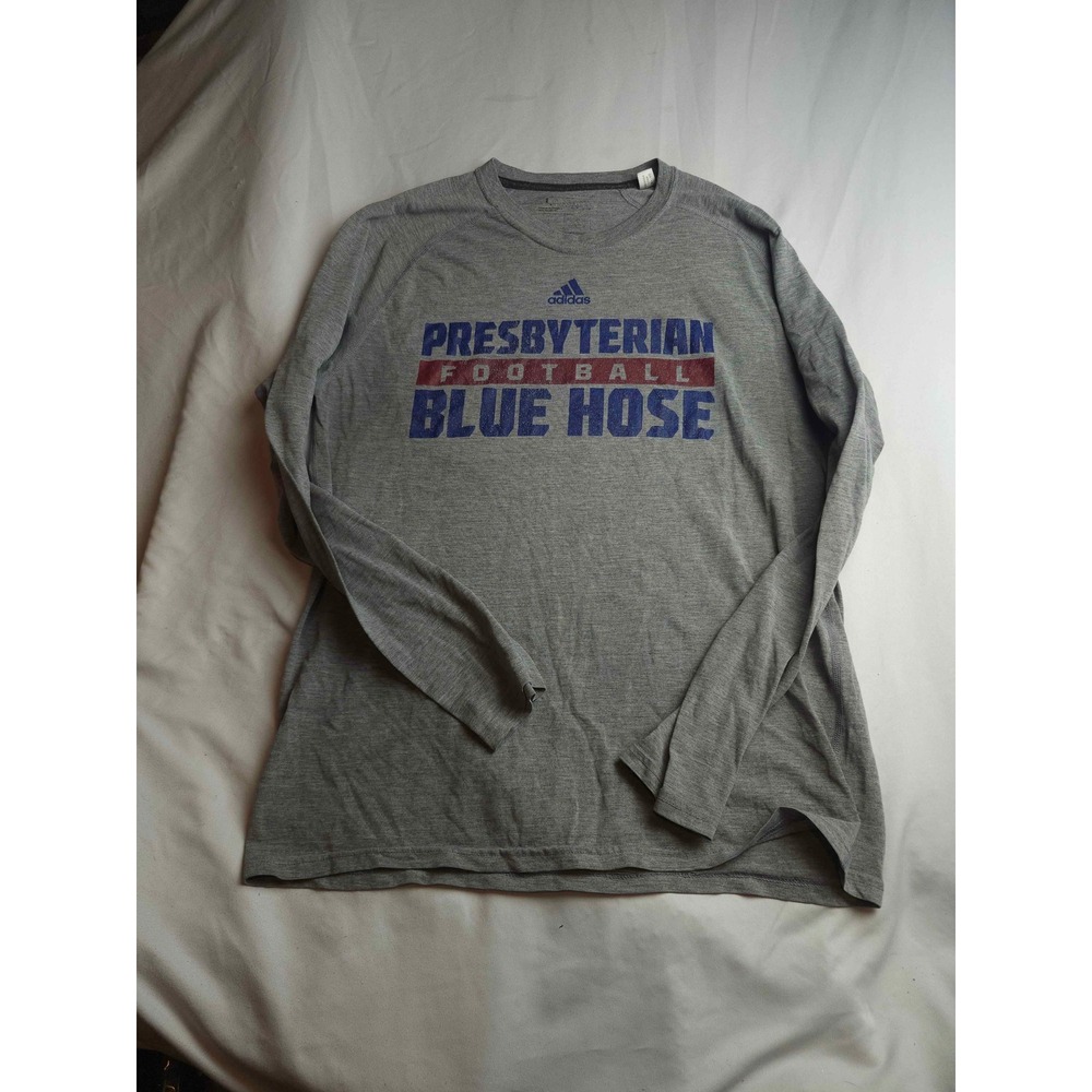 Adidas Presbyterian College Blue Hose Football Long Sleeve Shirt Mens Large Grey
